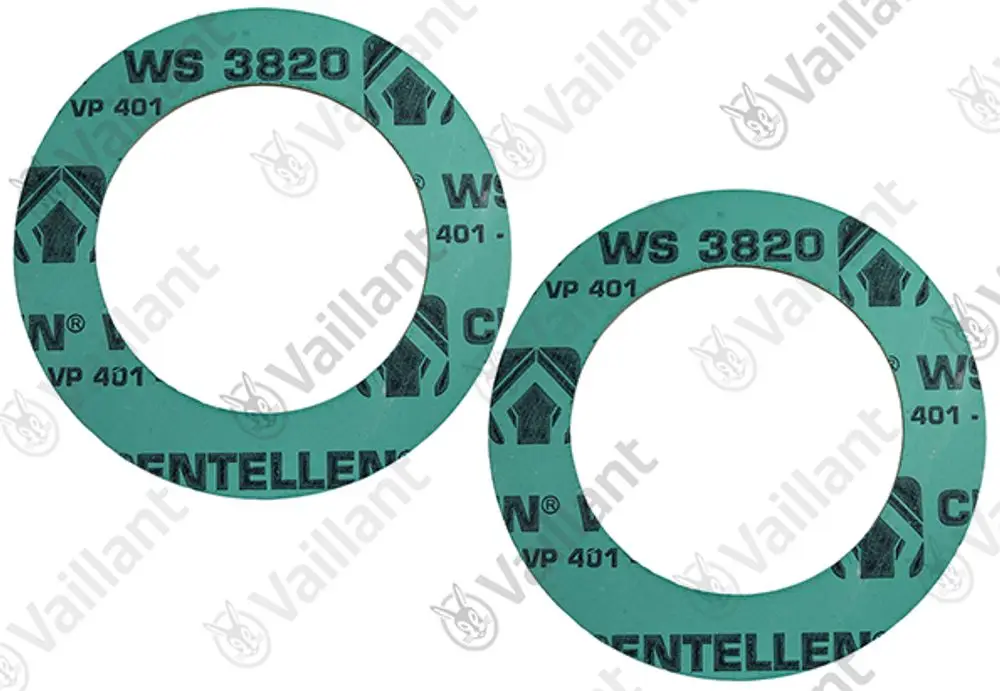 Dichtungsringe in grünem Kunststoff, markiert mit "WS 3820" und "VP 401", von der Marke Vaillant, zur Verwendung in Heizungs- oder Sanitäranwendungen.